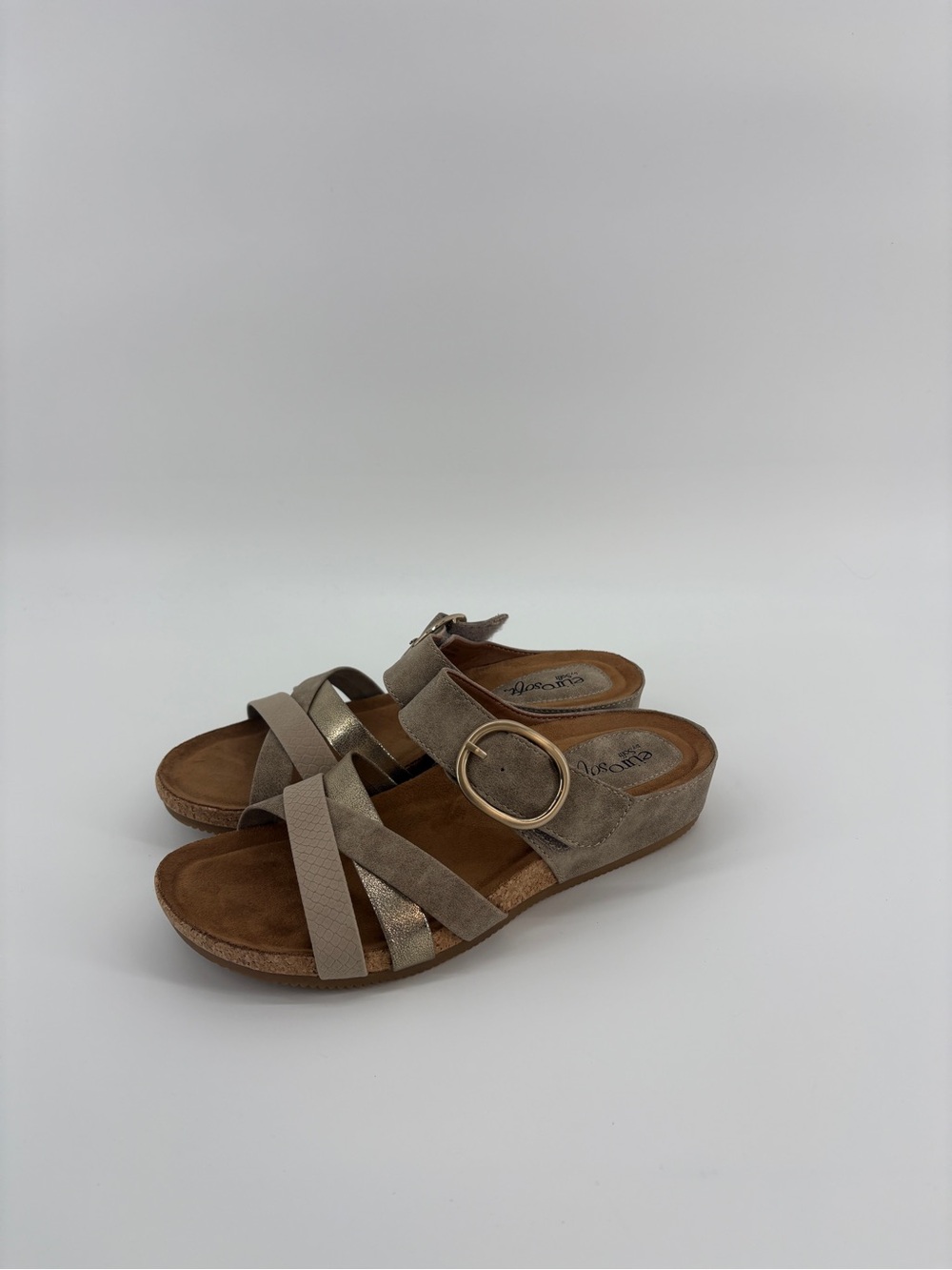 EuroSoft by Söfft Womens 7.5M Taupe Comfort Sandals Cork Footbed Buckle NWOT